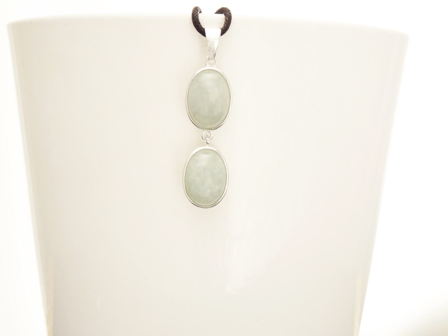 Natural Light Green Jade Pendant, Sterling Silver 925 Minimalist Modern Jewelry