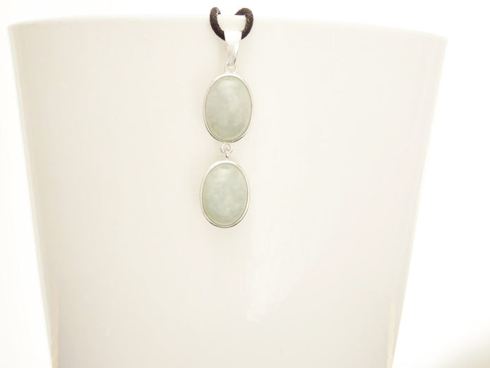 Natural Light Green Jade Pendant, Sterling Silver 925 Minimalist Modern Jewelry