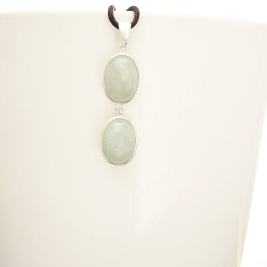 Natural Light Green Jade Pendant, Sterling Silver 925 Minimalist Modern Jewelry