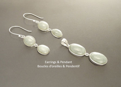 Jade Earrings, Sterling Silver, NATURAL Light Green Jade Gemstone, Minimalist Drop Stone Earrings, Modern Dangle Oval Stones Jewelry