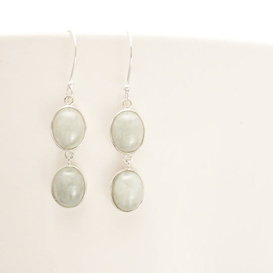 Jade Earrings, Sterling Silver, NATURAL Light Green Jade Gemstone, Minimalist Drop Stone Earrings, Modern Dangle Oval Stones Jewelry
