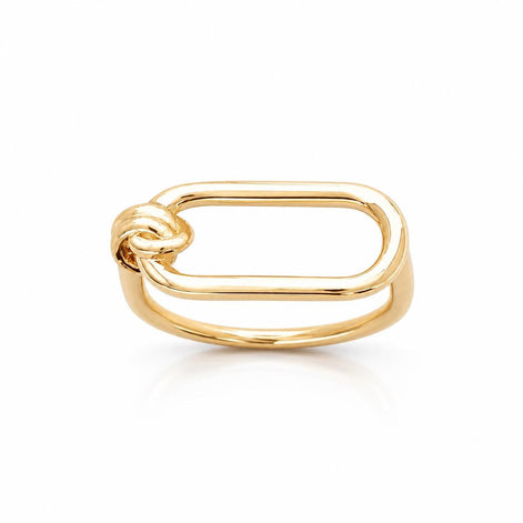 Bague rectangulaire ajourée • Plaqué Or 18K • Bague maillon forme rectangle et nœud • Bijoux au design minimaliste