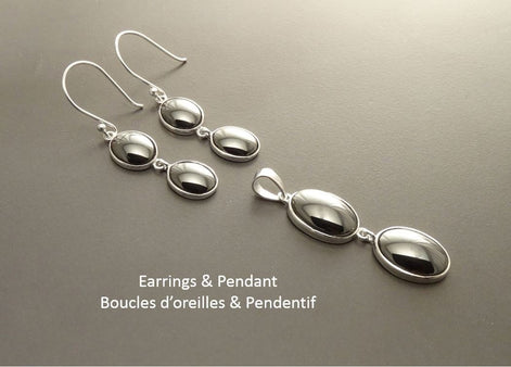 Gray Hematite Stone Earrings, Sterling Silver, NATURAL Grey Hematite Gemstone, Minimalist Modern Jewelry, Dangle Drop Oval 2 Stones Earrings