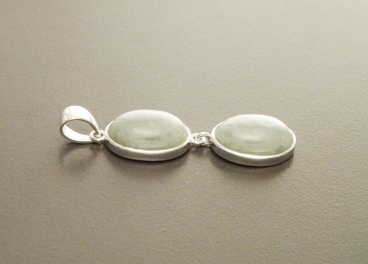 Natural Light Green Jade Pendant, Sterling Silver 925 Minimalist Modern Jewelry