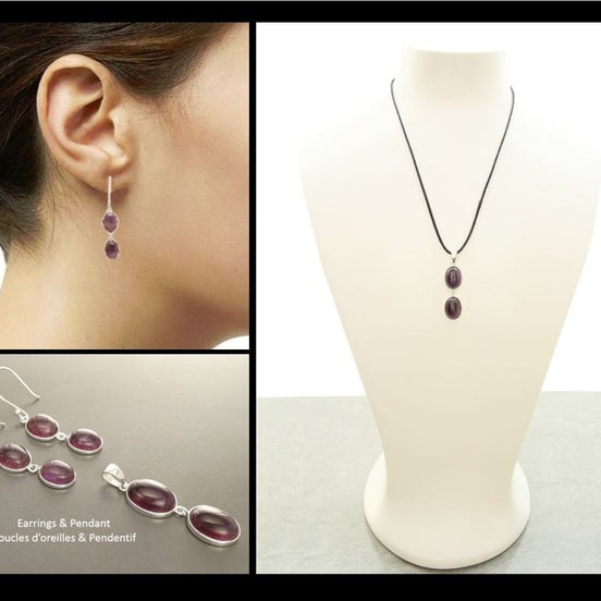 Amethyst Earrings • Solid Sterling Silver 925 • Long Drop Earrings • February Birthstone • Modern Lithotherapy Jewelry