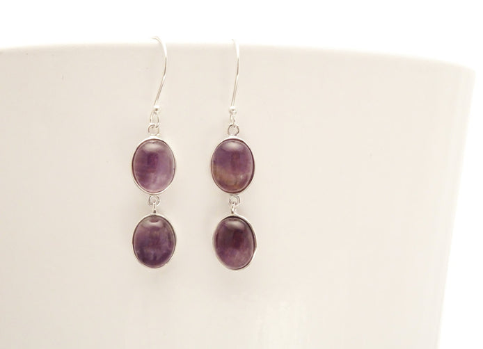 Amethyst Earrings • Solid Sterling Silver 925 • Long Drop Earrings • February Birthstone • Modern Lithotherapy Jewelry
