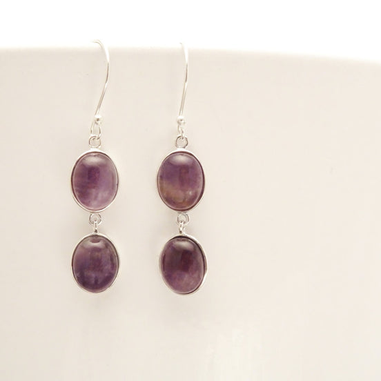 Amethyst Earrings • Solid Sterling Silver 925 • Long Drop Earrings • February Birthstone • Modern Lithotherapy Jewelry