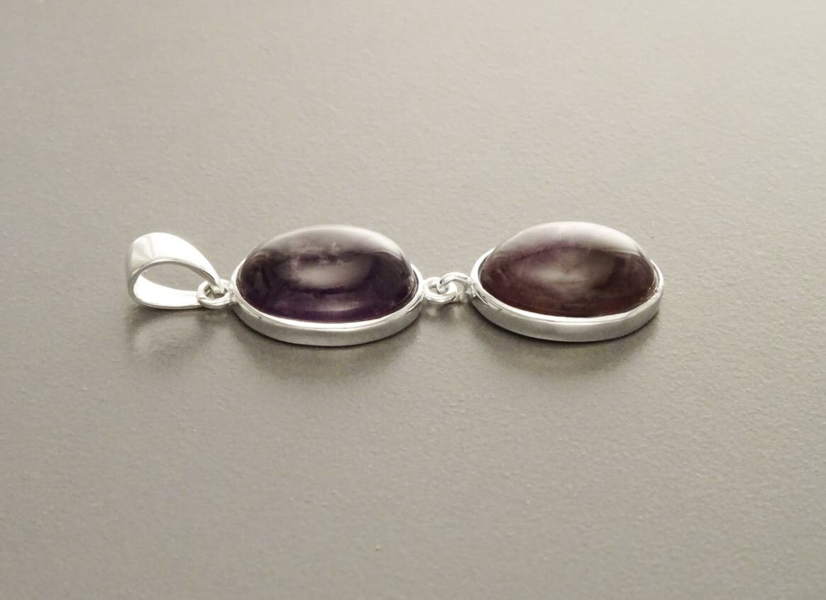 Amethyst Sterling Silver Pendant, Modern Minimalist Gemstone Jewelry, Dark Natural Amethyst Oval