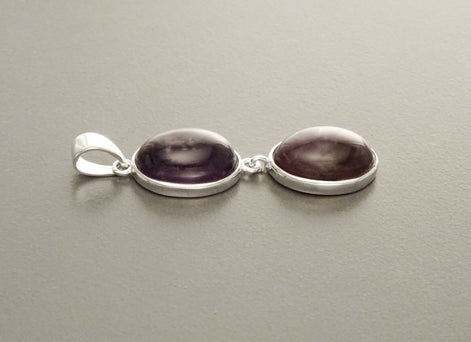 Amethyst Sterling Silver Pendant, Modern Minimalist Gemstone Jewelry, Dark Natural Amethyst Oval