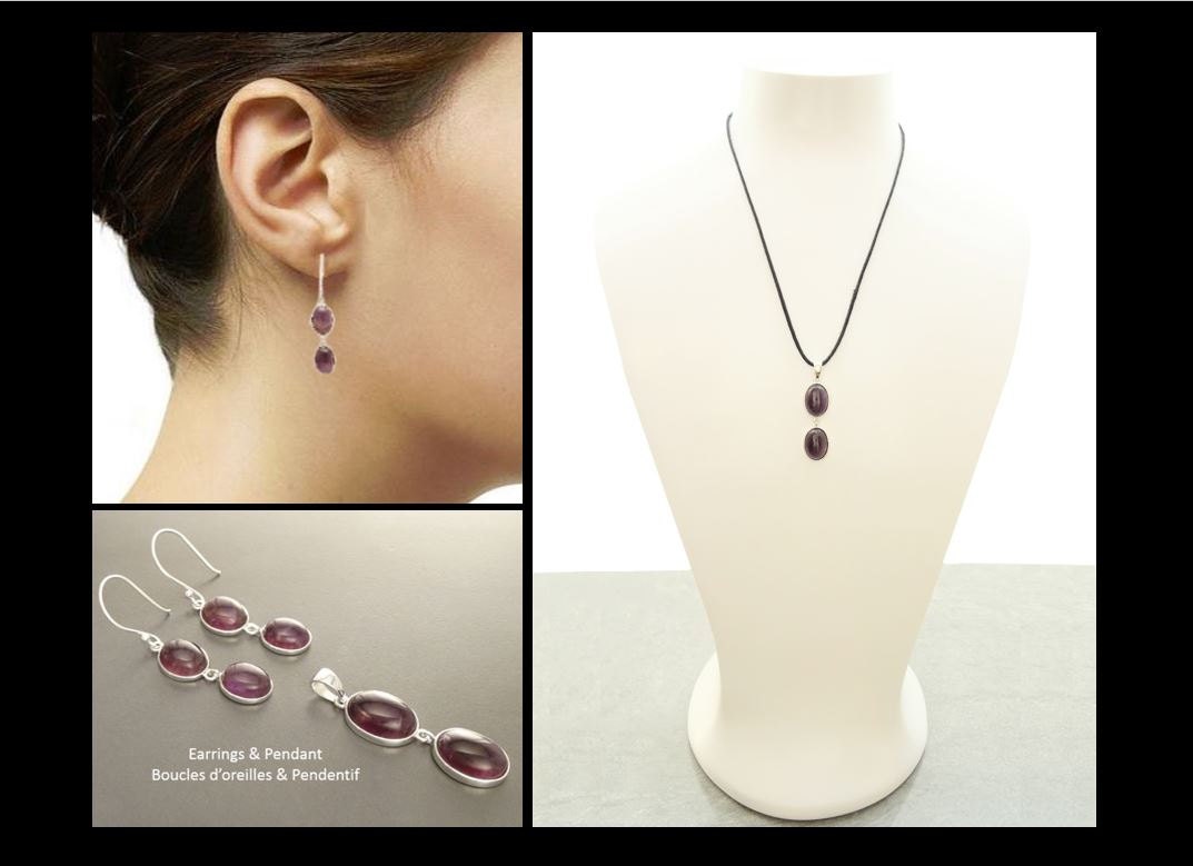 Amethyst Earrings, Sterling Silver, Purple Amethyst Stone, Violet Natural Amethyst Pendant, Modern Dangle Drop Stones Earrings, Hooks