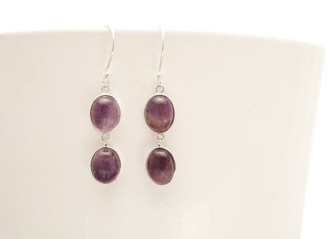 Amethyst Earrings, Sterling Silver, Purple Amethyst Stone, Violet Natural Amethyst Pendant, Modern Dangle Drop Stones Earrings, Hooks