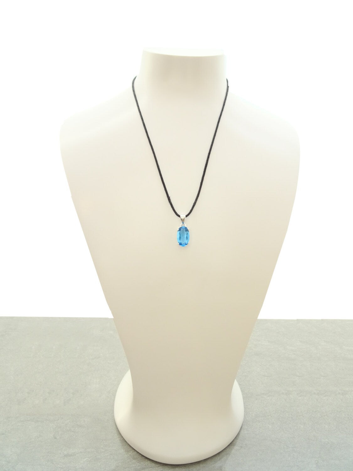 Blue Stone Necklace, sterling silver, classic oval shape topaz color Cz stone necklace, Classic Minimalist Stones jewelry, Blue Oval Pendant
