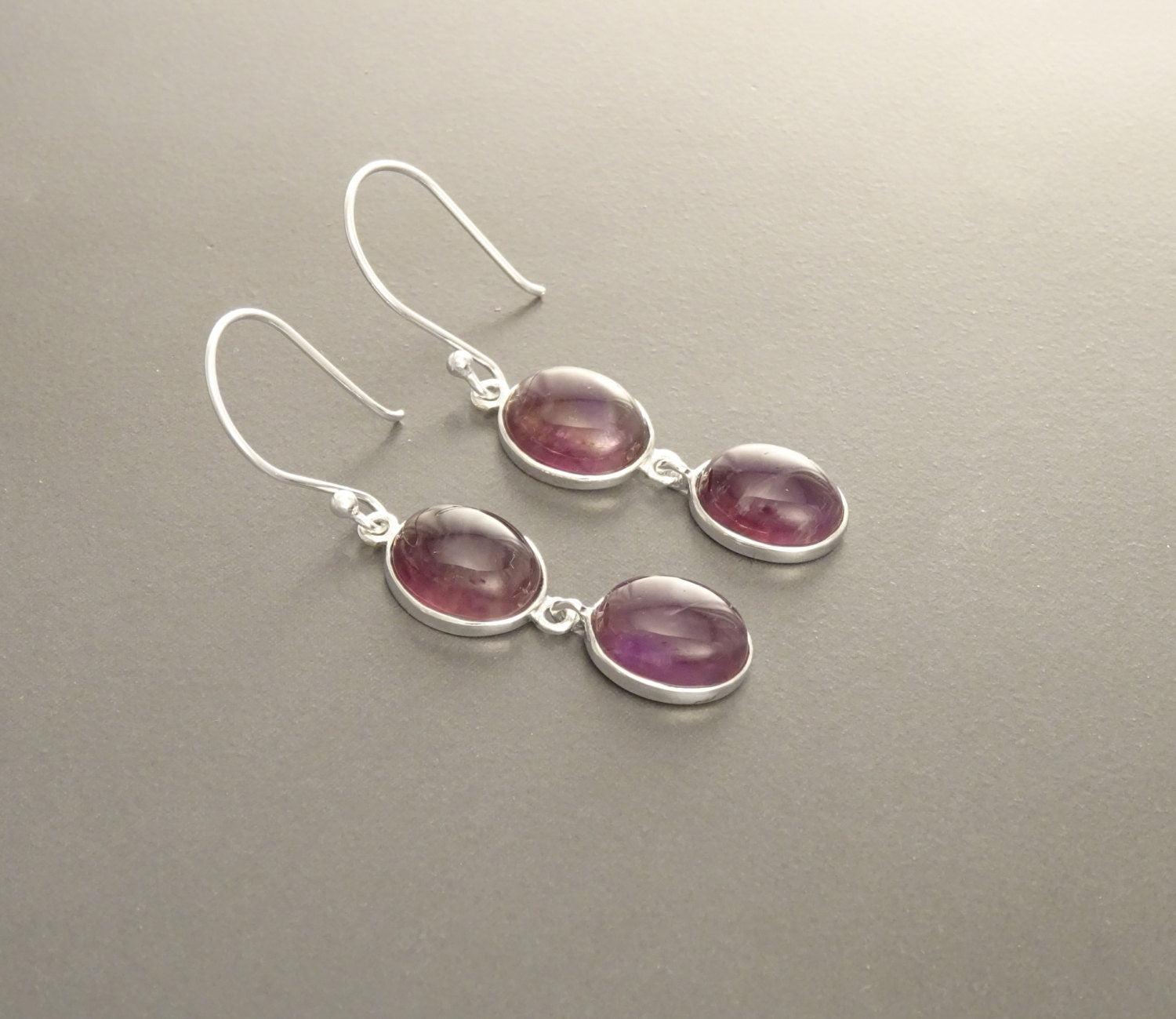 Amethyst Earrings • Solid Sterling Silver 925 • Long Drop Earrings • February Birthstone • Modern Lithotherapy Jewelry