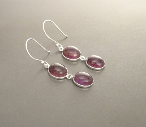 Amethyst Earrings • Solid Sterling Silver 925 • Long Drop Earrings • February Birthstone • Modern Lithotherapy Jewelry