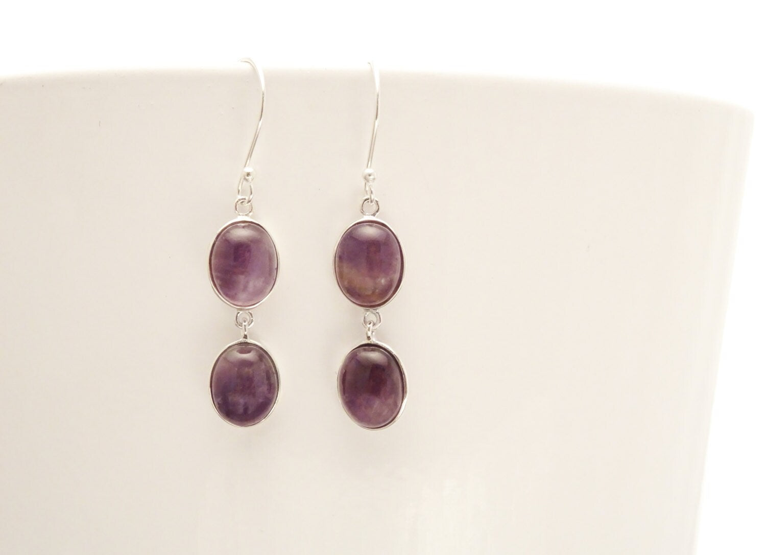 Amethyst Sterling Silver Pendant, Modern Minimalist Gemstone Jewelry, Dark Natural Amethyst Oval