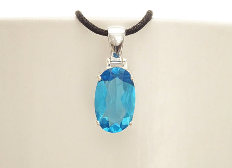 Blue Stone Necklace, sterling silver, classic oval shape topaz color Cz stone necklace, Classic Minimalist Stones jewelry, Blue Oval Pendant