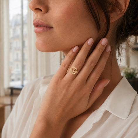 Bague Arbre de vie • Plaqué Or 18K • Anneau femme symbole familial • Bijou spirituel vintage
