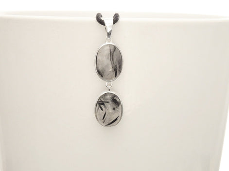 Black Quartz Earrings , Sterling Silver, Clear Rutile Quartz Gemstone Pendant, Modern Minimalist Necklace, Veined Mineral Jewelry Set