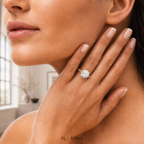 Bague de fiançailles classique • Plaqué Or 18K • Anneau solitaire sertie d'un diamant rond taille brillant • Bijou mariage • 5, 6, 8ou10 mm