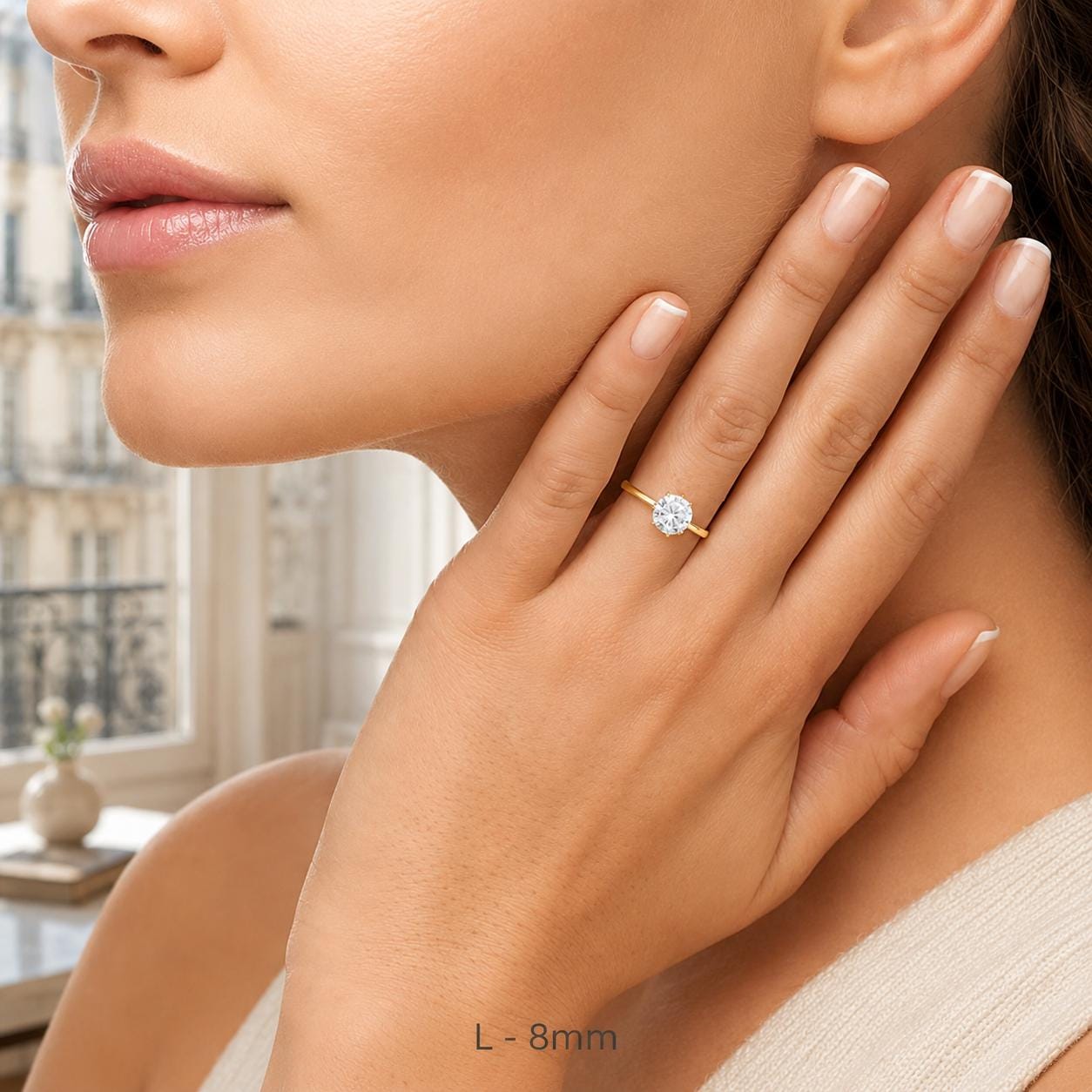 Bague de fiançailles classique • Plaqué Or 18K • Anneau solitaire sertie d'un diamant rond taille brillant • Bijou mariage • 5, 6, 8ou10 mm