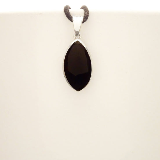 Black Oval Pendant - 925 Sterling Silver Pendant, Almond Shape, Black Onyx Pendant, Minimalist Pendant, Gemstone Modern Pendant, Black Stone