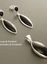Black Earrings Set, Sterling Silver, Oval Stone, Almond Shape Onyx, Bright Black Stones Dangle Drop Earrings, Modern Geometric Pendant
