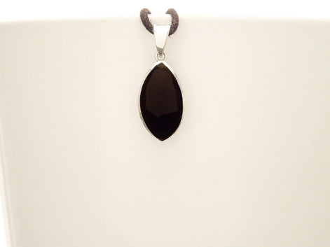 Black Earrings Set, Sterling Silver, Oval Stone, Almond Shape Onyx, Bright Black Stones Dangle Drop Earrings, Modern Geometric Pendant
