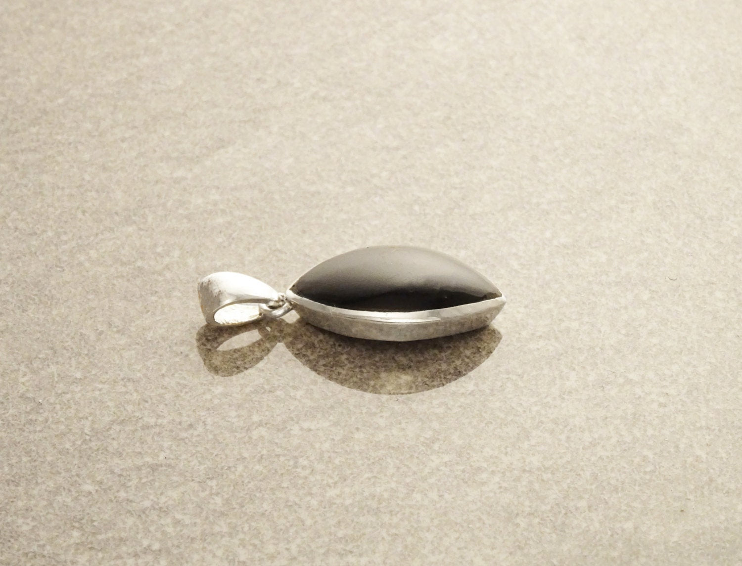 Black Oval Pendant - 925 Sterling Silver Pendant, Almond Shape, Black Onyx Pendant, Minimalist Pendant, Gemstone Modern Pendant, Black Stone