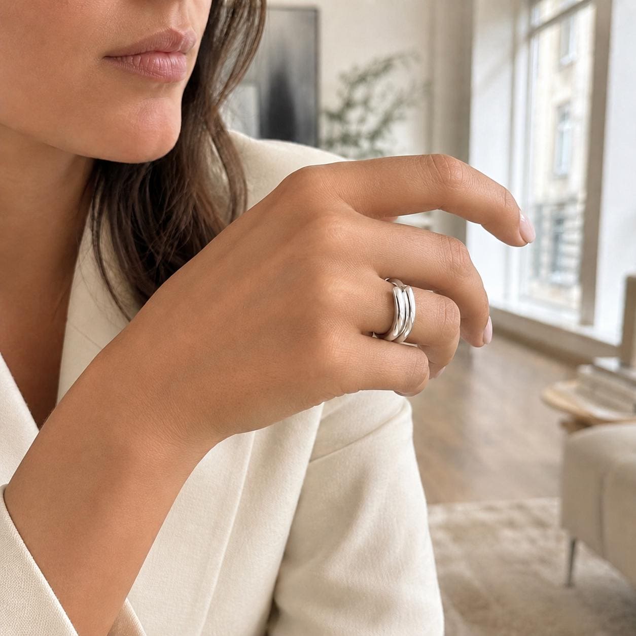 Bague croisée • Argent 925 • Anneau entrecroisé au design graphique • Bijou moderne élégant