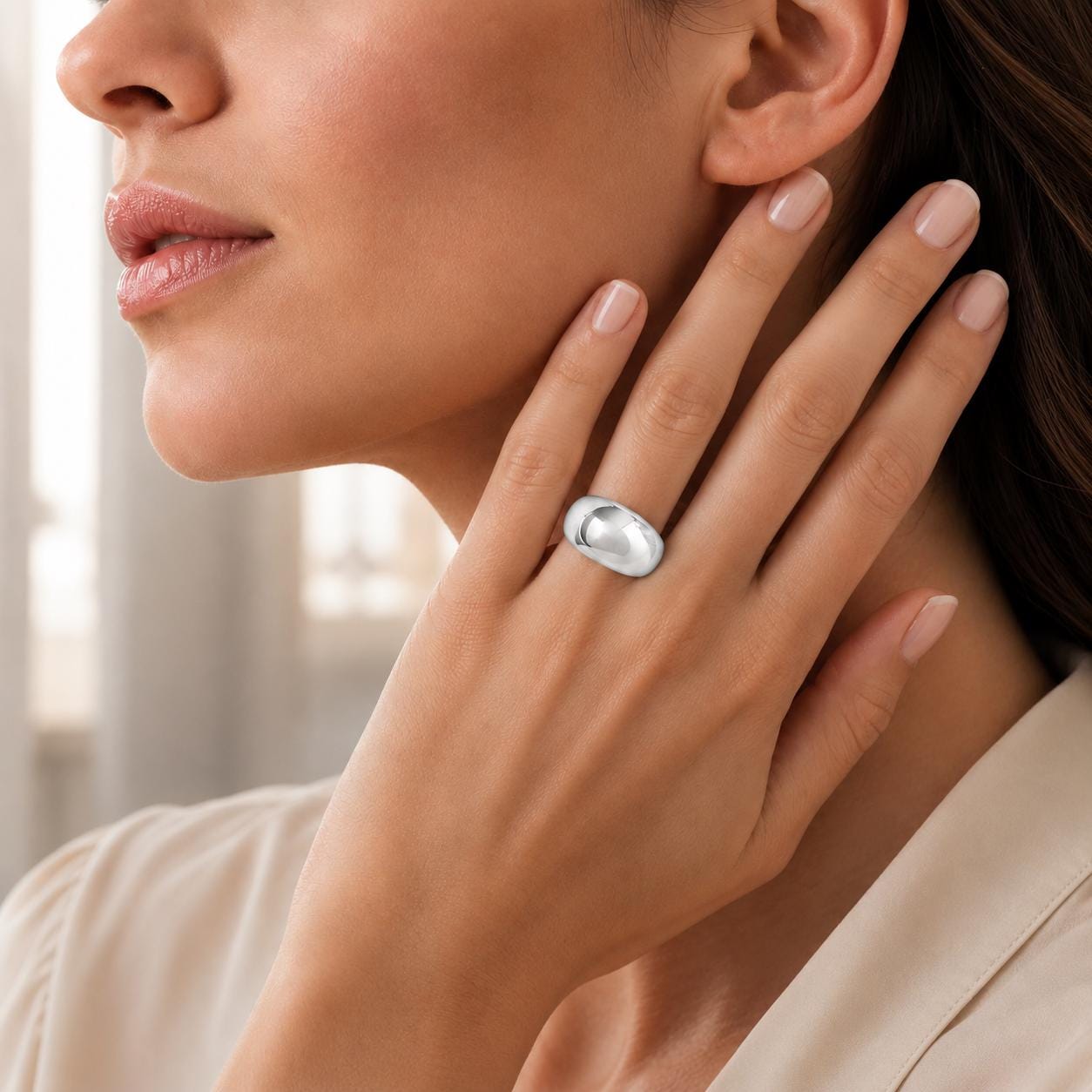 Grande bague bombée • Argent 925 • Anneau épais finition miroir poli • Bijou volumineu, élégant et minimaliste