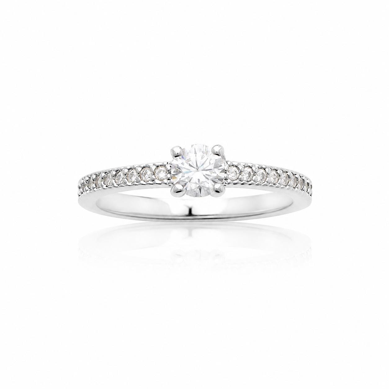 Petite Bague solitaire • Argent 925 • Anneau fin pavage diamant Cz • Bijou élégant intemporel pour anniversaire