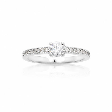 Petite Bague solitaire • Argent 925 • Anneau fin pavage diamant Cz • Bijou élégant intemporel pour anniversaire