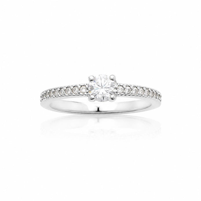 Petite Bague solitaire • Argent 925 • Anneau fin pavage diamant Cz • Bijou élégant intemporel pour anniversaire