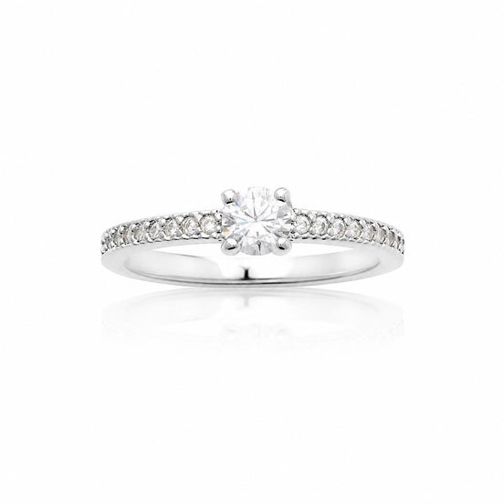 Petite Bague solitaire • Argent 925 • Anneau fin pavage diamant Cz • Bijou élégant intemporel pour anniversaire