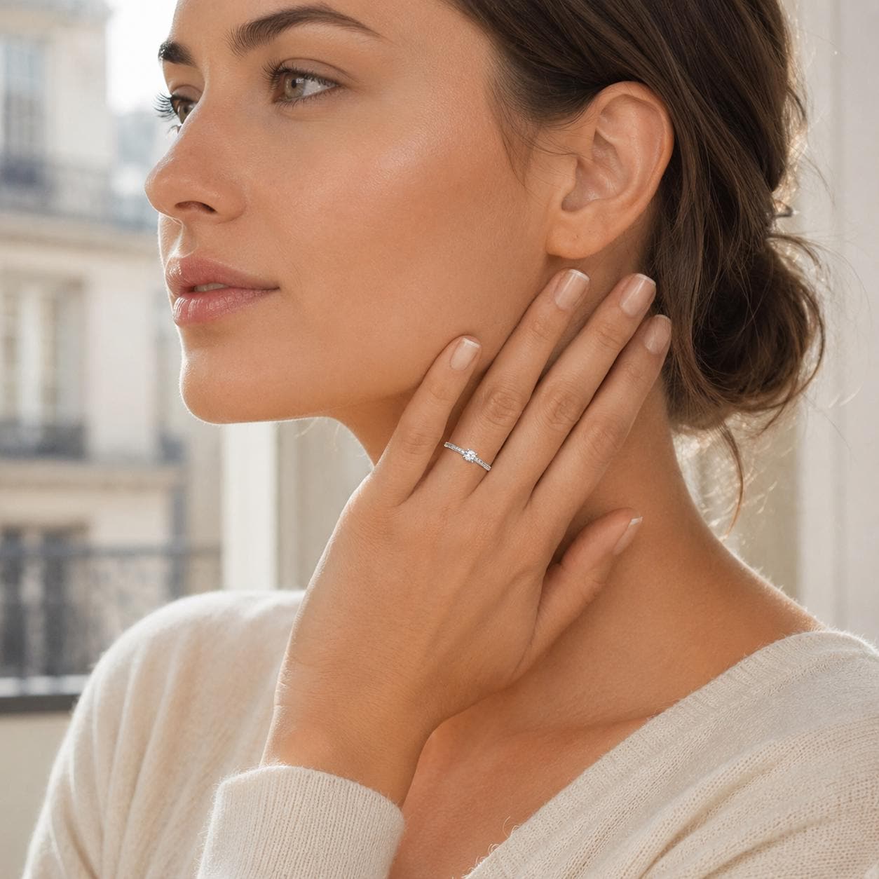 Petite Bague solitaire • Argent 925 • Anneau fin pavage diamant Cz • Bijou élégant intemporel pour anniversaire