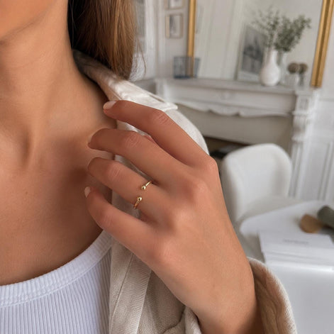 Bague double boule ouverte • Plaqué Or 18K • Anneau à deux boules • Bijou minimaliste pour tous les jours • Cadeau design chic