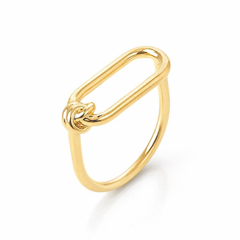 Bague rectangulaire ajourée • Plaqué Or 18K • Bague maillon forme rectangle et nœud • Bijoux au design minimaliste