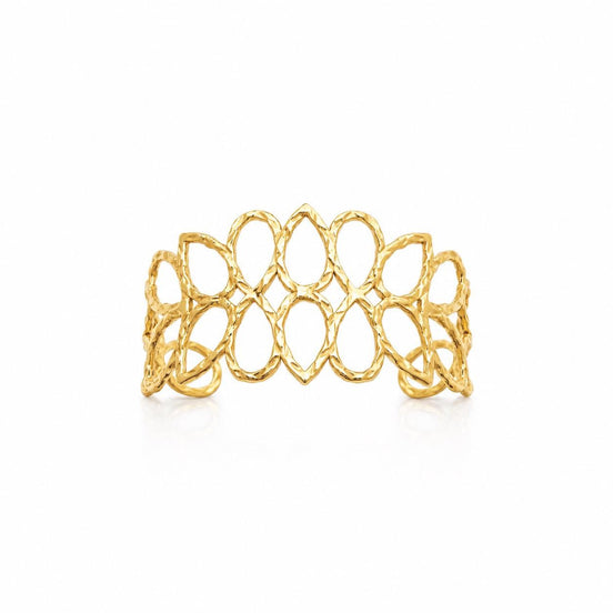 Manchette filigrane feuilles martelés • Doré à l'Or fin 18K • Bracelet rigide ajouré motif végétal • Bijoux élégant à offrir
