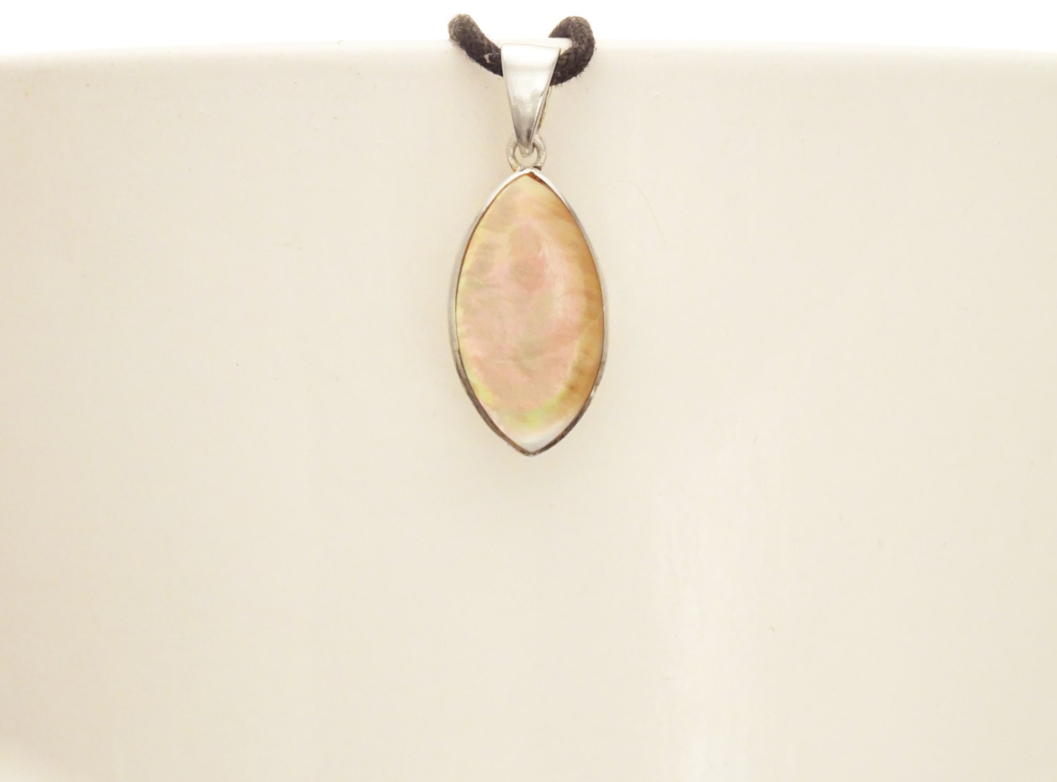 GENUINE Brown Shell Dangle Earrings, Sterling Silver, Brown Pearl with Iridescent Rainbow Highlights, Geometric Oval Shape, Minimalist
