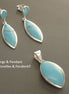 Turquoise Earrings and Pendant Set, Sterling Silver, Turquoise Blue Stone, Oval Stone, Modern Stones Jewelry, Dangle Pendant,