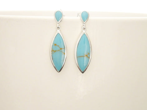 Turquoise Earrings and Pendant Set, Sterling Silver, Turquoise Blue Stone, Oval Stone, Modern Stones Jewelry, Dangle Pendant,