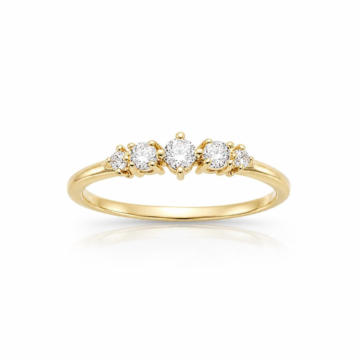 Bague cinq pierres en dégradé • Plaqué Or 18K • Anneau fin serti de pierres diamants Cz • Bijou élégant intemporel