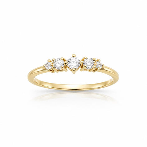 Bague cinq pierres en dégradé • Plaqué Or 18K • Anneau fin serti de pierres diamants Cz • Bijou élégant intemporel