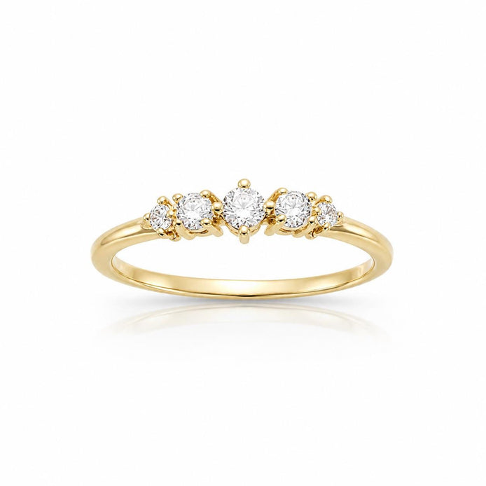 Bague cinq pierres en dégradé • Plaqué Or 18K • Anneau fin serti de pierres diamants Cz • Bijou élégant intemporel