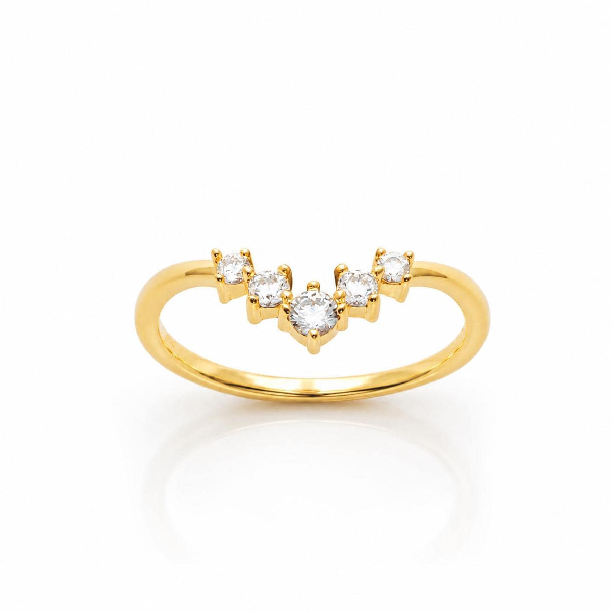Bague couronne en V • Plaqué Or 18K • Anneau fin courbé serti de pierres diamants Cz • Bijou élégant intemporel