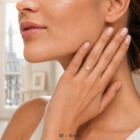 Bague de fiançailles classique • Plaqué Or 18K • Anneau solitaire sertie d'un diamant rond taille brillant • Bijou mariage • 5, 6, 8ou10 mm