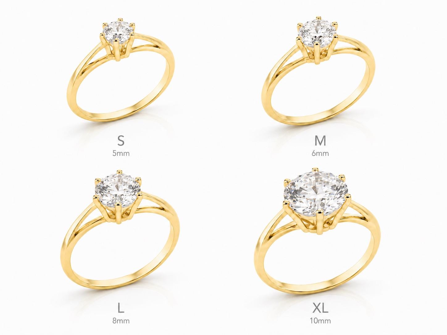 Bague de fiançailles classique • Plaqué Or 18K • Anneau solitaire sertie d'un diamant rond taille brillant • Bijou mariage • 5, 6, 8ou10 mm