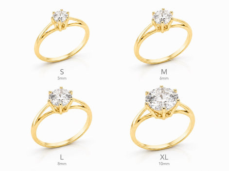 Bague de fiançailles classique • Plaqué Or 18K • Anneau solitaire sertie d'un diamant rond taille brillant • Bijou mariage • 5, 6, 8ou10 mm