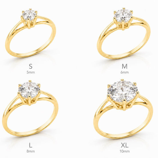 Bague de fiançailles classique • Plaqué Or 18K • Anneau solitaire sertie d'un diamant rond taille brillant • Bijou mariage • 5, 6, 8ou10 mm