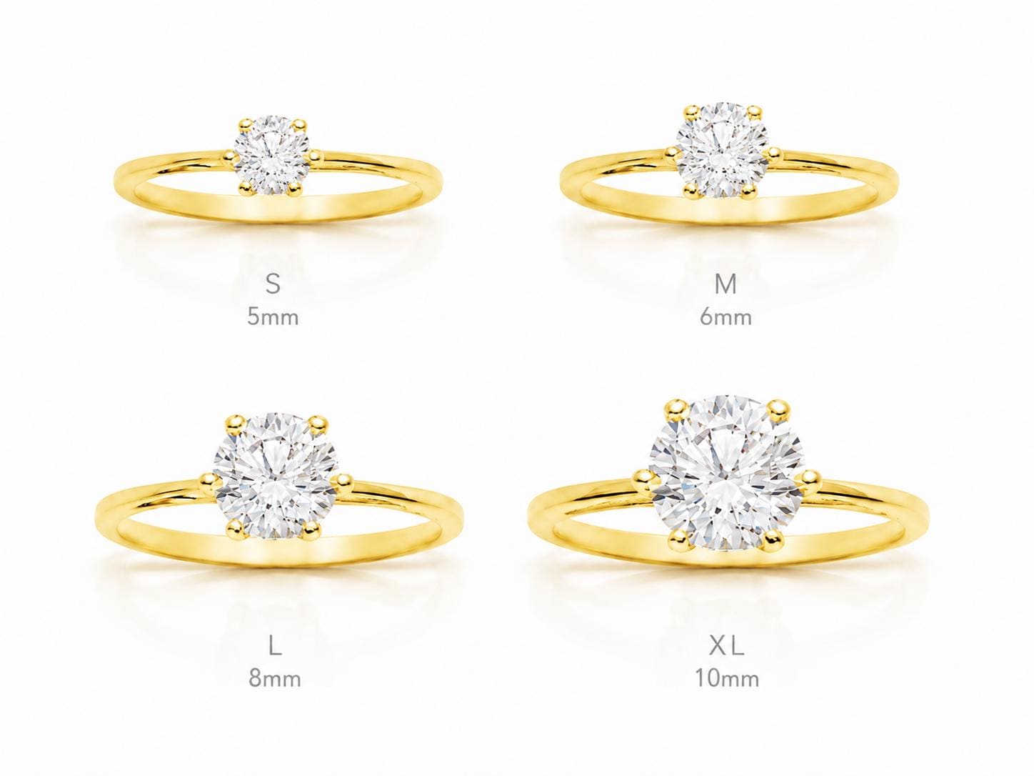 Bague de fiançailles classique • Plaqué Or 18K • Anneau solitaire sertie d'un diamant rond taille brillant • Bijou mariage • 5, 6, 8ou10 mm